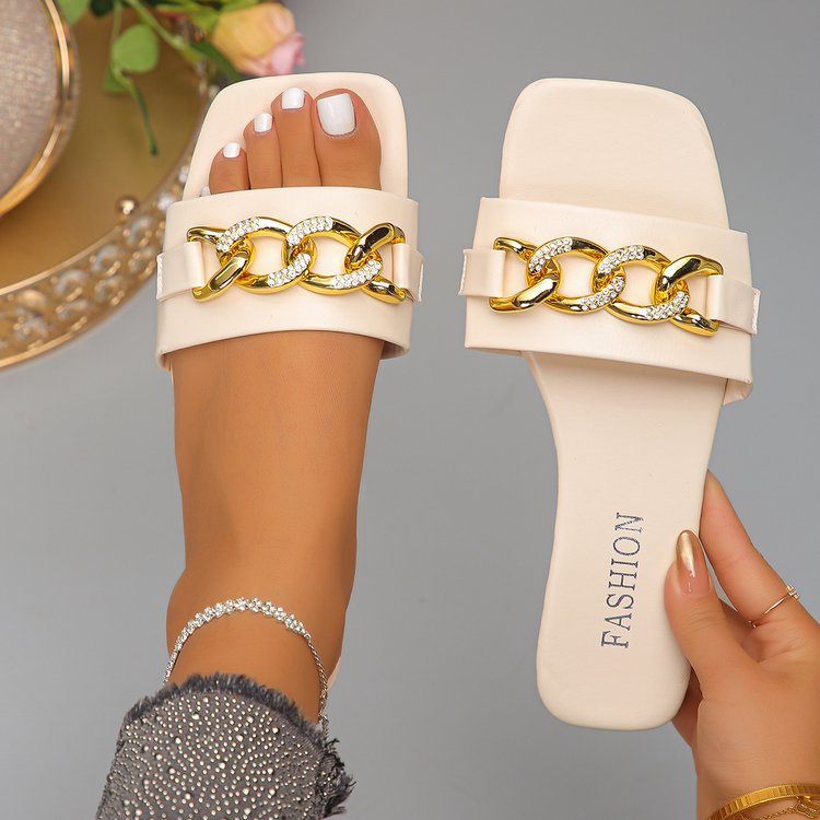 Damen Komfortable Sandalen mit funkelndem Kettenakzent Drune