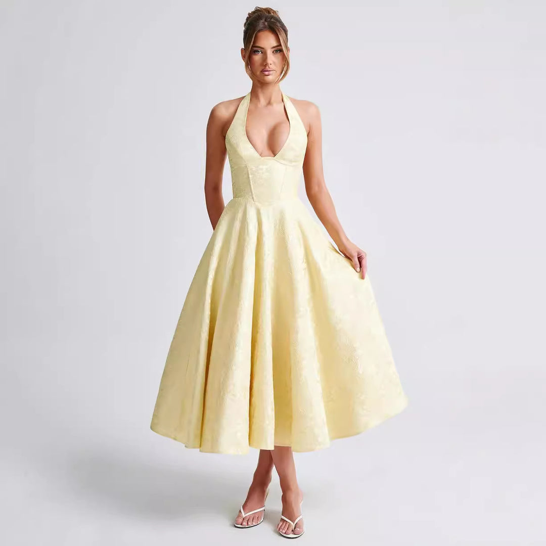 Damen Elegantes Halterneck-Ballkleid mit weitem Rock Drune