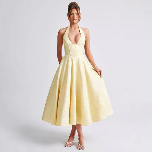 Damen Elegantes Halterneck-Ballkleid mit weitem Rock Drune
