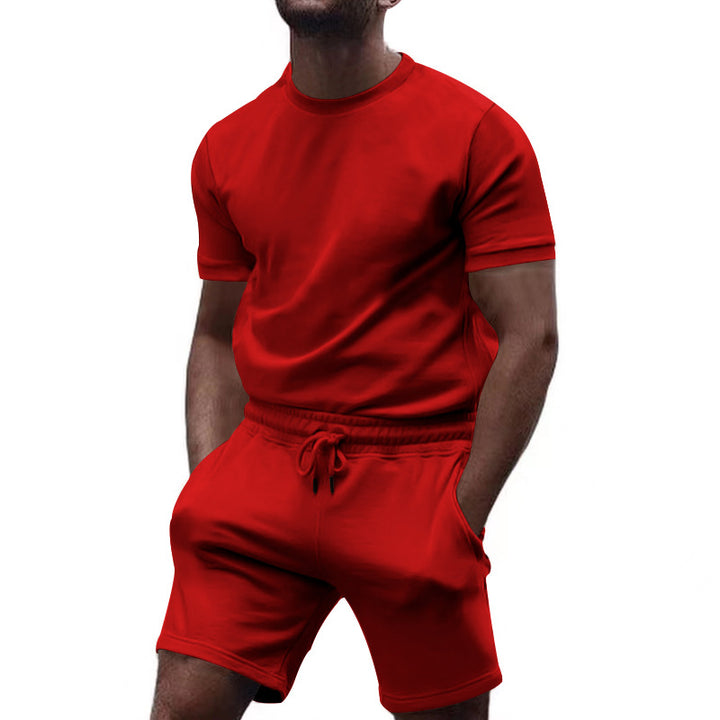 Herren nan minimalistisches Jersey-Ensemble mit bequemem Rundhalsshirt und elastischer Tunnelzug-Kurzhose Drune