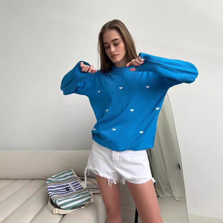 Damen Lässiger Pullover mit Herz-Muster Drune