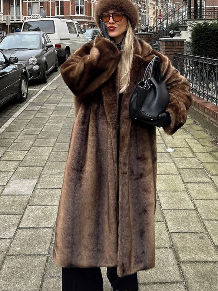 Damen Luxuriöser langer Kunstpelz-Mantel mit Oversize-Schnitt und wärmender Fütterung Drune