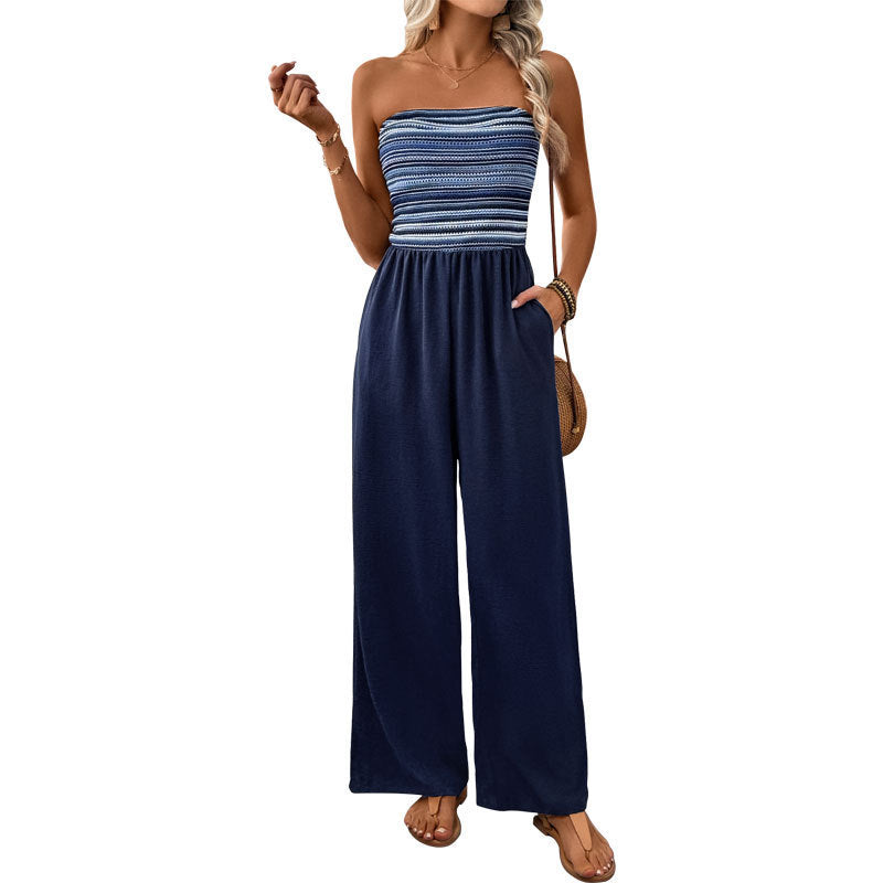 Damen Jumpsuit mit Bandeau-Oberteil und weitem Bein Drune