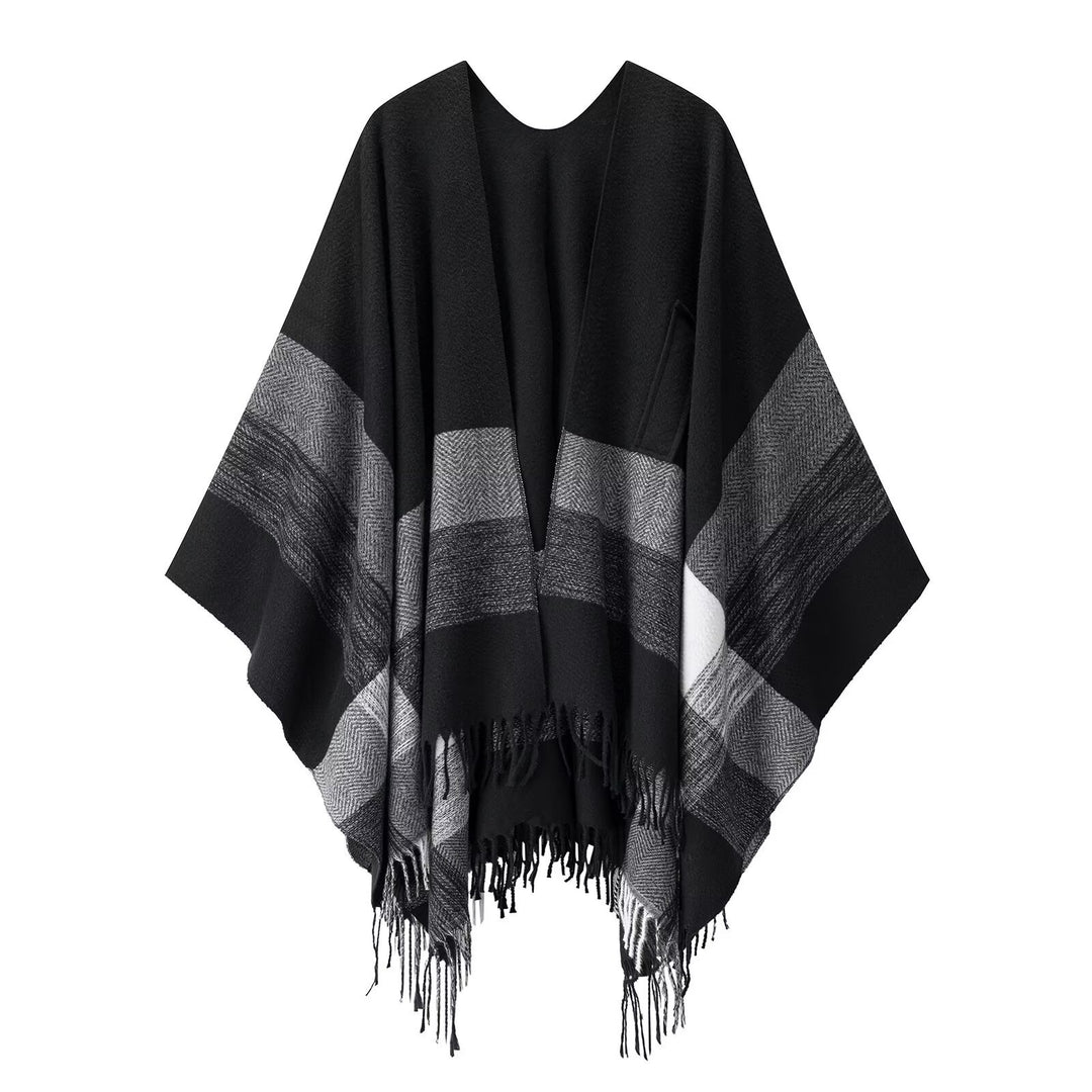 Damen eleganter und kuscheliger Poncho mit modischem Muster Drune
