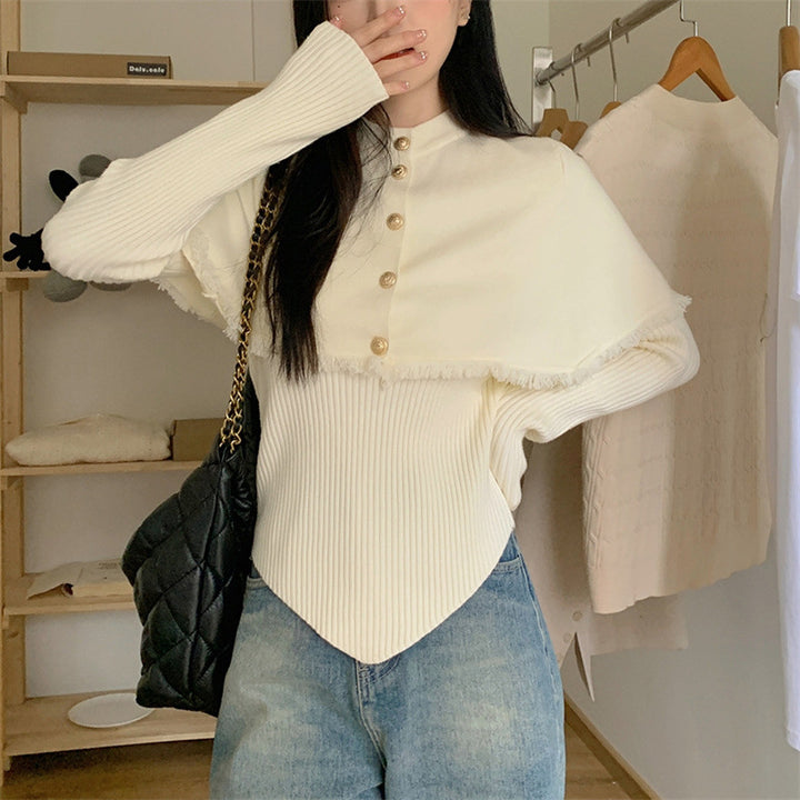 Damen modisches Oberteil mit fransigem Design und Knopfdetails Drune