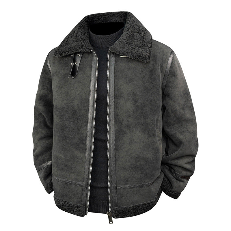 Herren Stylische Bomberjacke mit Kunstfell-Kragen Drune