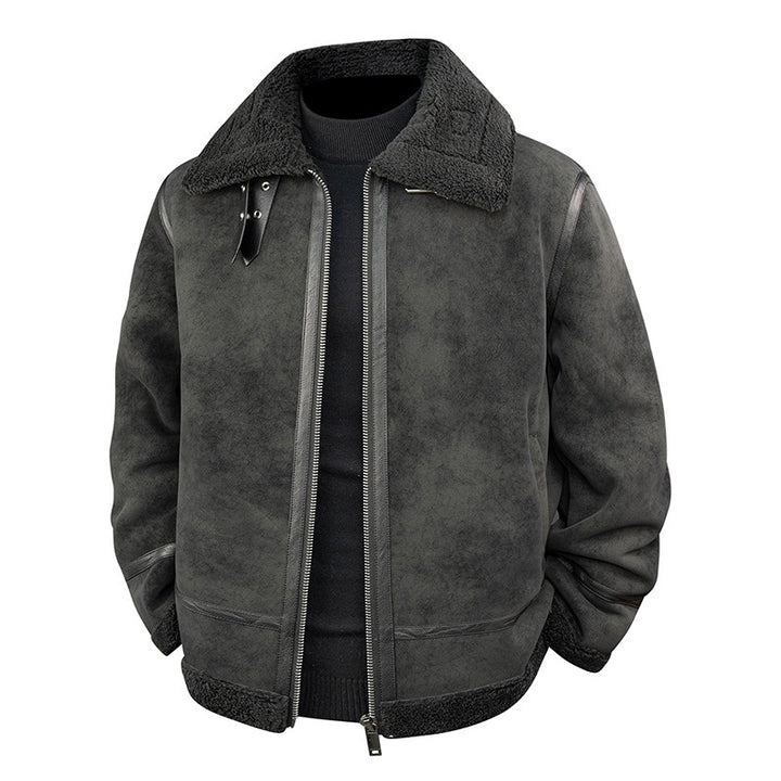 Herren Stylische Bomberjacke mit Kunstfell-Kragen Drune