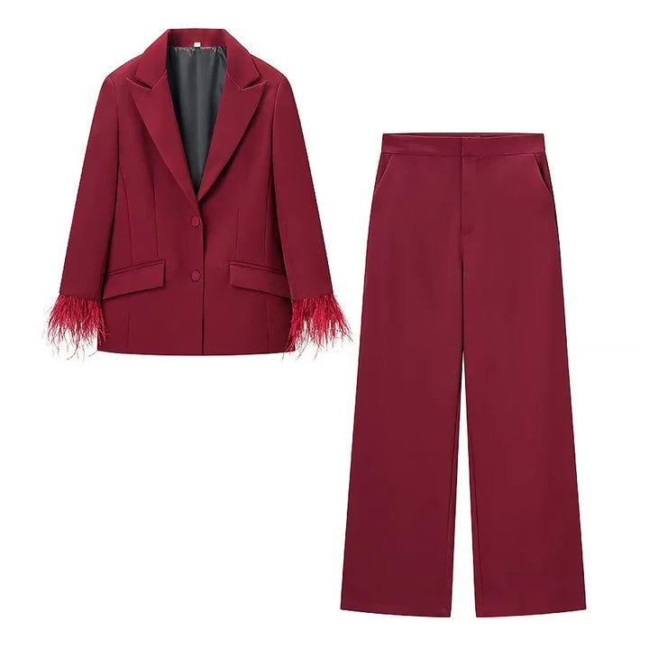 Damen nan taillierter Blazer mit Federrand an den Ärmeln und Pattentaschen Drune