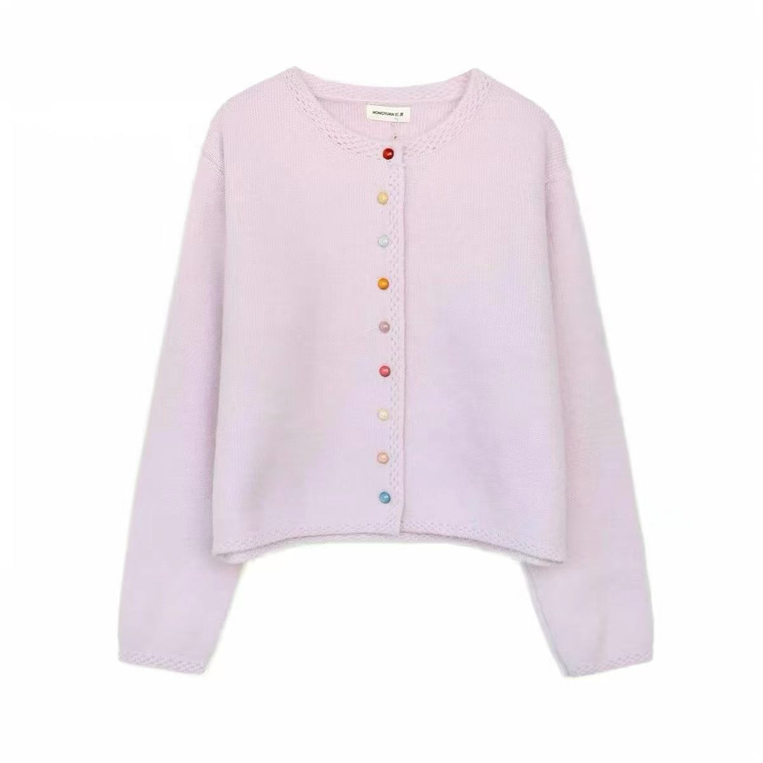 Damen Verspielte Strickjacke mit bunten Knöpfen Drune