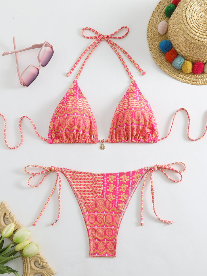 Damen Triangel-Bikini-Set mit verspieltem Blumenmuster Drune