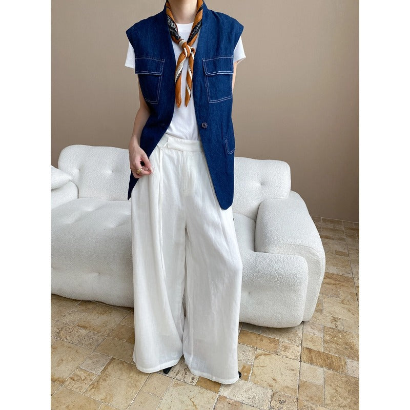 Damen elegante weite Hose mit hohem Bund und komfortablem Schnitt Drune