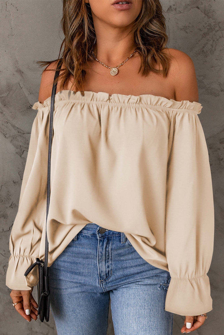 Damen schickes Off-Shoulder Oberteil mit Rüschendetails und elastischen Bündchen Drune