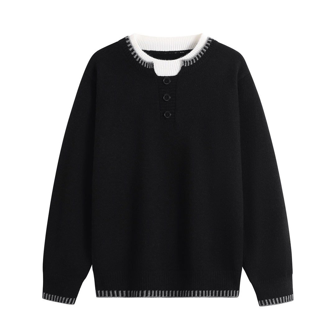Unisex Feinstrick-Henley-Pullover mit kontrastreichem Rippkragen & Dreiknopfleiste Drune