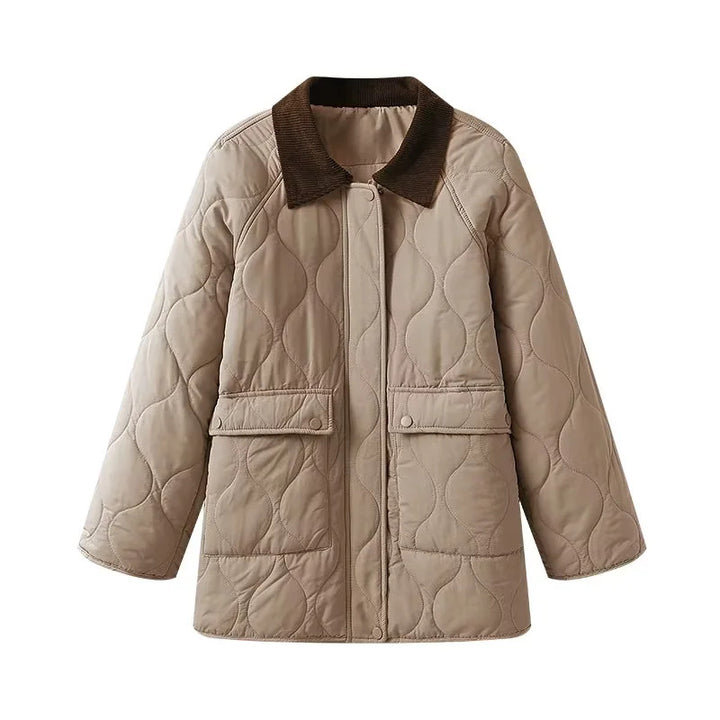 Damen nan gesteppte Jacke mit organischer Wellensteppung, Cordkragen und großzügigen Pattentaschen Drune