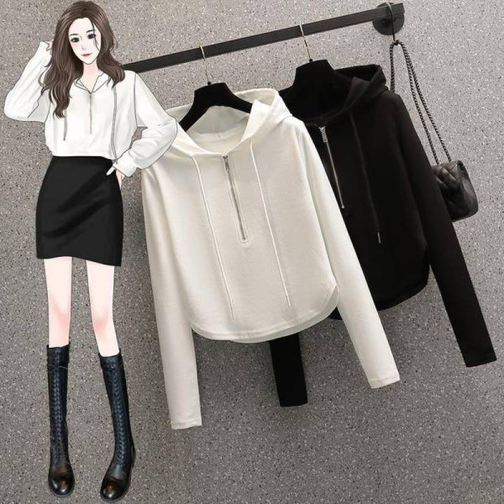 Damen modischer Crop-Hoodie mit praktischem Reißverschluss Drune