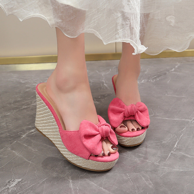 Damen Wedge-Pantoletten mit kreativem Schleifen-Design und verstellbarem Riemen Drune