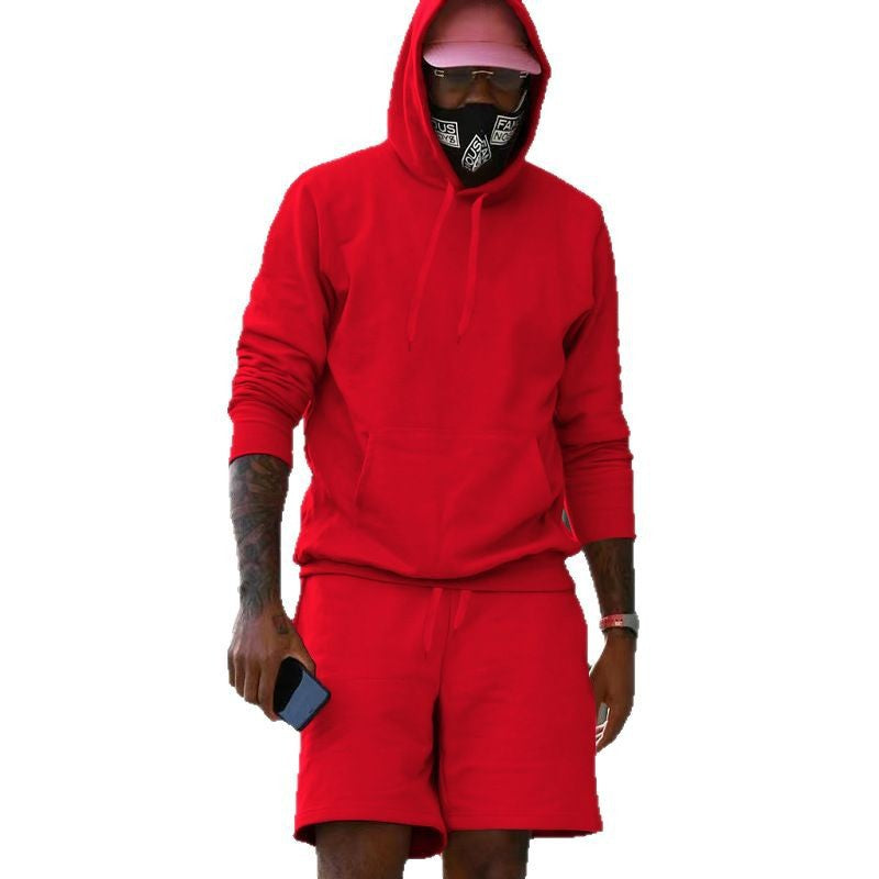 Herren nan zweiteiliges Freizeit-Set Hoodie und Sweatshorts aus French Terry mit Kängurutasche und Tunnelzug Drune