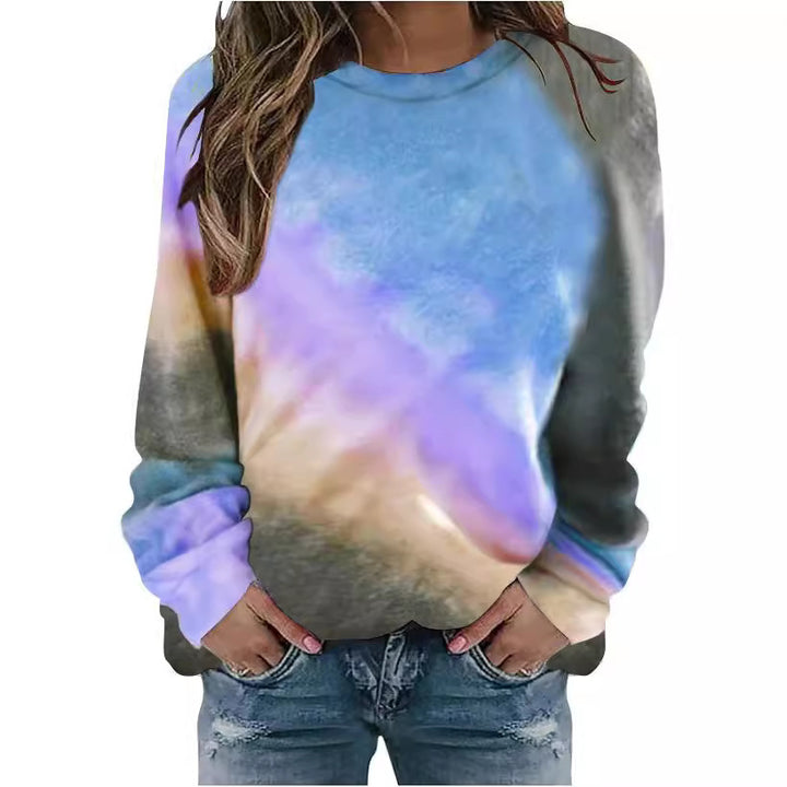 Damen Oversize Batik Sweatshirt mit Rundhalsausschnitt und weichen Rippbündchen Drune