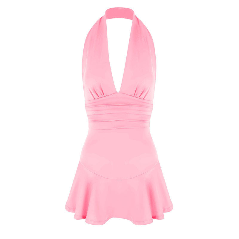 Damen Neckholder Kleid mit fließendem Rock und figurbetonter Passform Drune