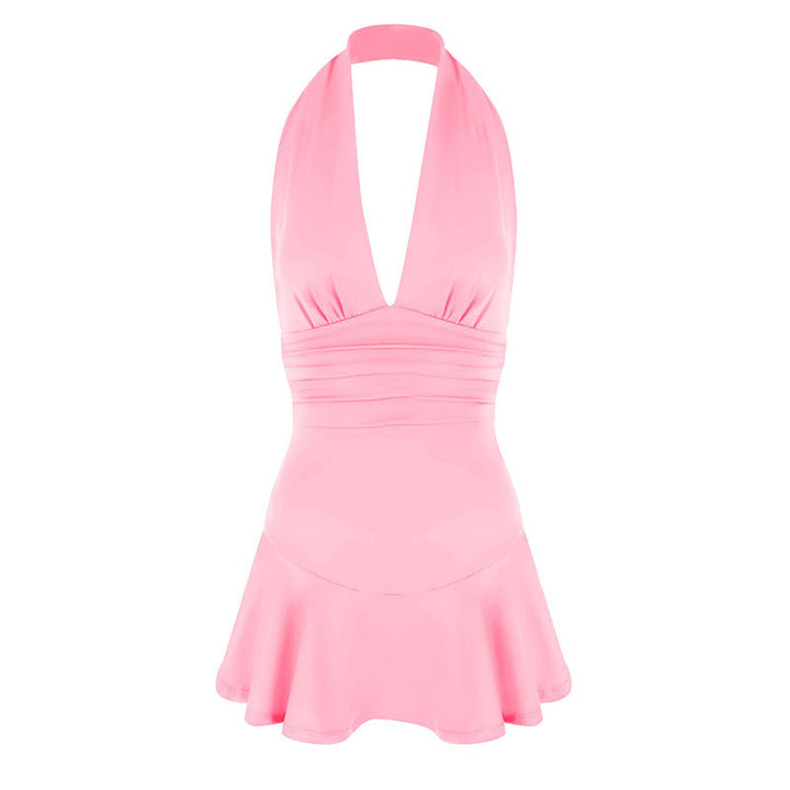 Damen Neckholder Kleid mit fließendem Rock und figurbetonter Passform Drune