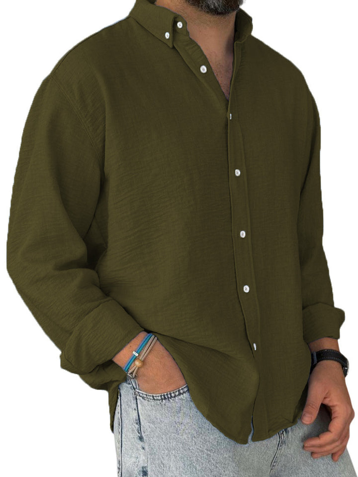Herren nan leichtes Baumwoll-Leinen-Hemd mit Button-Down-Kragen und entspannter Relaxed-Fit Drune