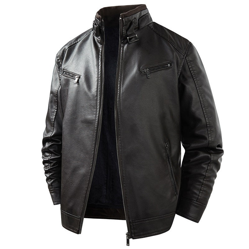 Herren Modische Lederjacke mit Fleece-Futter Drune