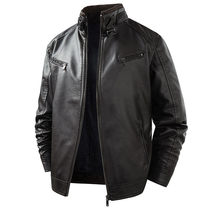 Herren Modische Lederjacke mit Fleece-Futter Drune