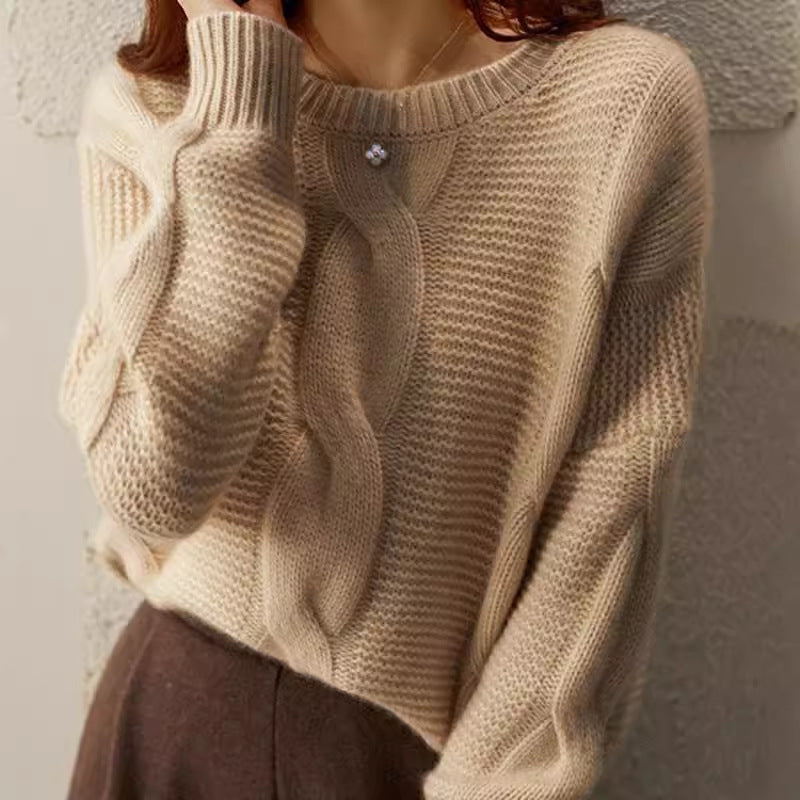 Damen Grobstrickpullover mit strukturiertem Design und breiten Ärmeln Drune