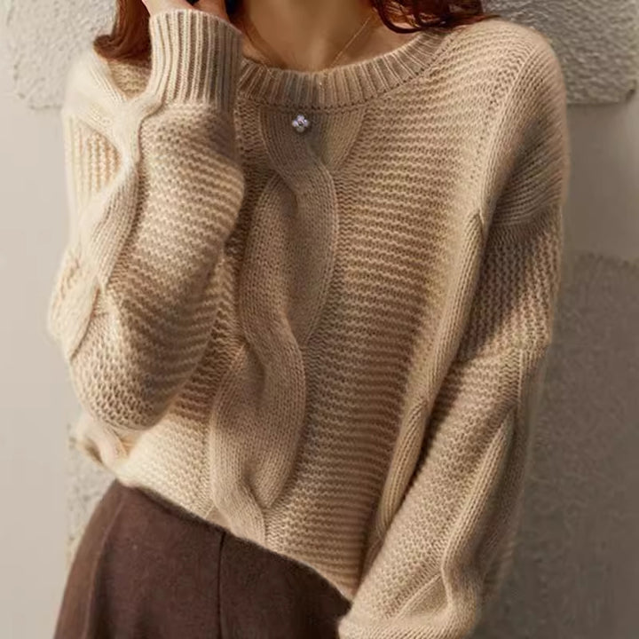 Damen Grobstrickpullover mit strukturiertem Design und breiten Ärmeln Drune
