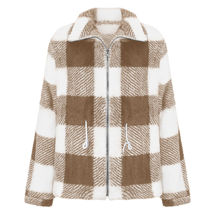 Damen kuschelige Oversize-Jacke mit kariertem Muster Drune