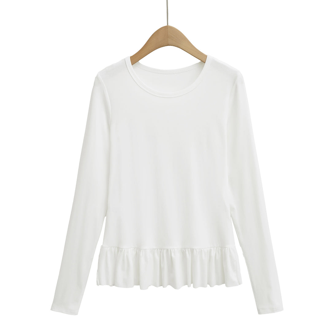 Damen Longsleeve Top mit Rüschensaum und Rundhalsausschnitt Drune
