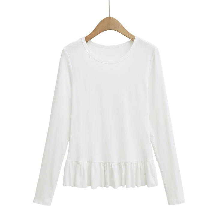 Damen Longsleeve Top mit Rüschensaum und Rundhalsausschnitt Drune