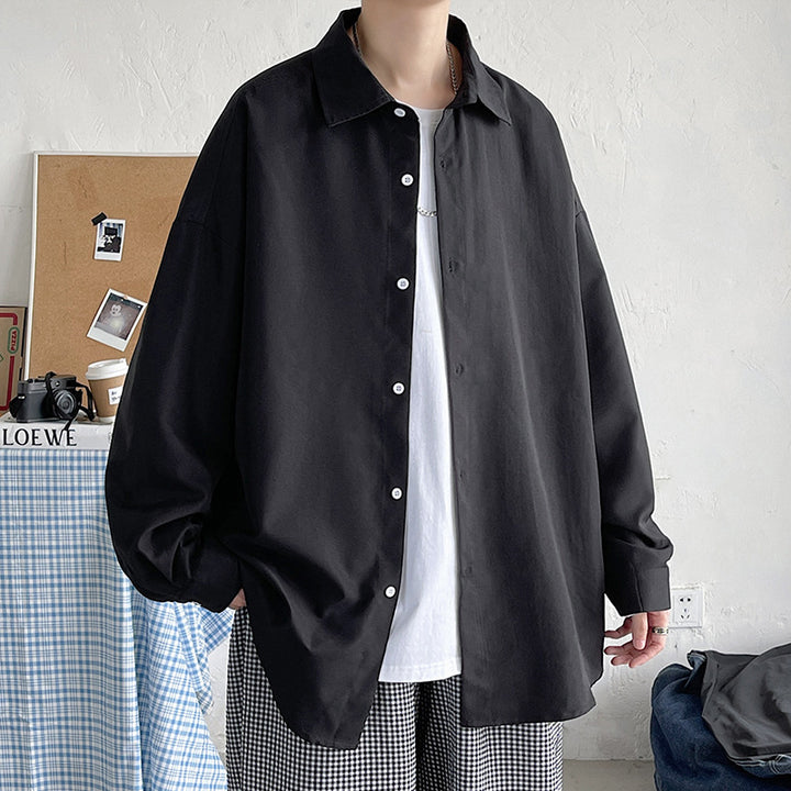 Herren nan leichtes Overshirt-Hemdjacke aus Baumwollmix mit verdeckter Knopfleiste, überschnittener Schulter und abgerundetem Saum Drune