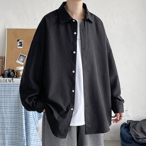 Herren nan leichtes Overshirt-Hemdjacke aus Baumwollmix mit verdeckter Knopfleiste, überschnittener Schulter und abgerundetem Saum Drune