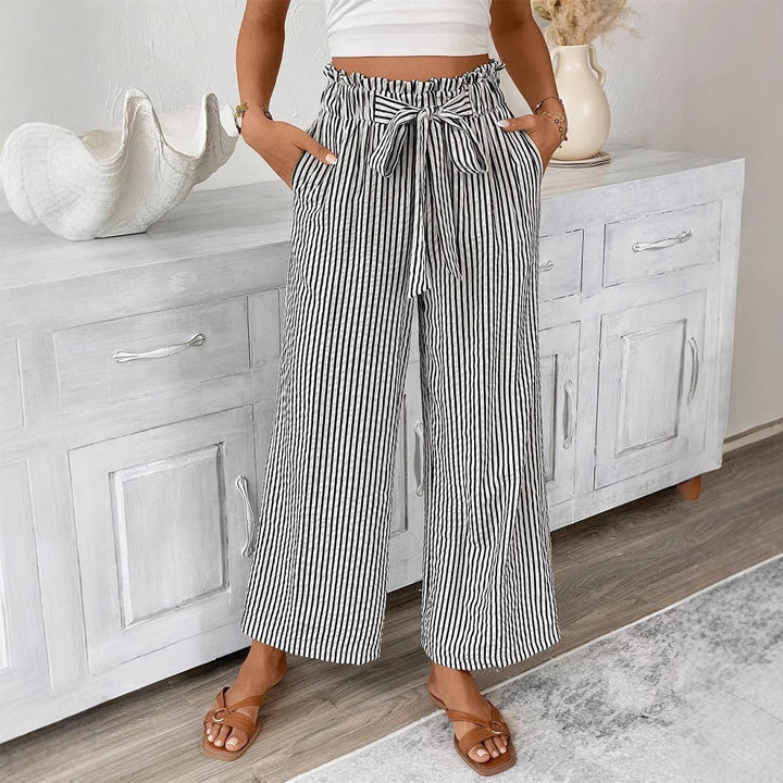 Damen Weite Sommerhose mit Gummizug und Streifenmuster Drune