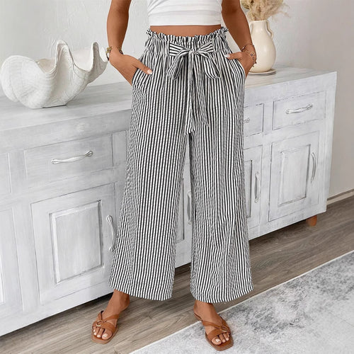 Damen Weite Sommerhose mit Gummizug und Streifenmuster Drune