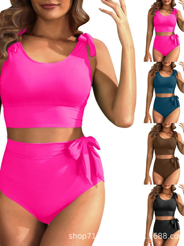Damen Hochtailliertes Bikini-Set mit knotenverziertem Oberteil Drune