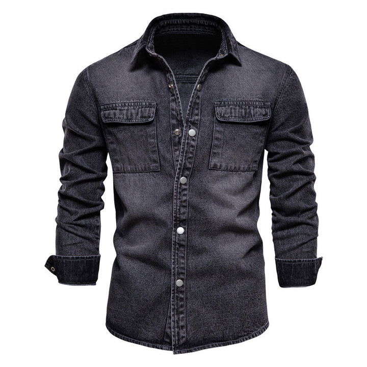 Herren nan lässiges Jeans-Overshirt mit Druckknopfleiste, aufgesetzten Brusttaschen und klassischem Hemdkragen Drune