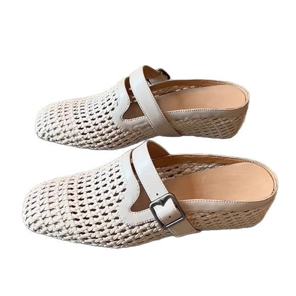 Damen Clogs mit modischem Geflecht und verstellbarem Riemen Drune