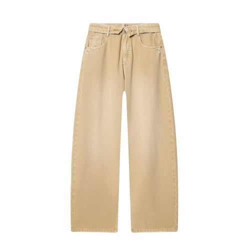 Damen Weite High-Waist Jeanshose mit geradem Bein und Used-Details Drune