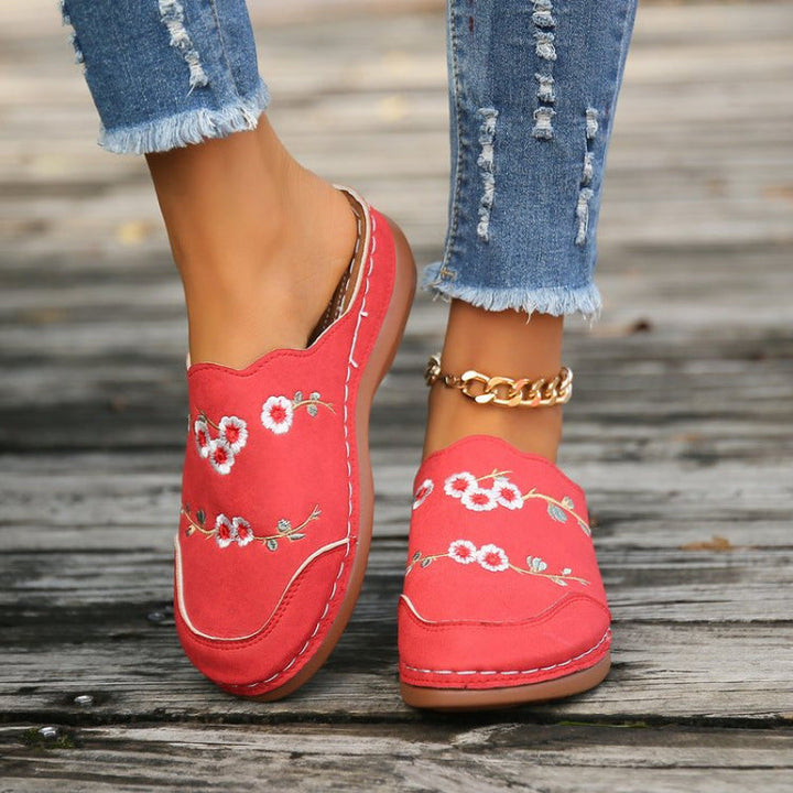Damen geschlossene Clogs mit floralem Design und komfortablem Fußbett Drune
