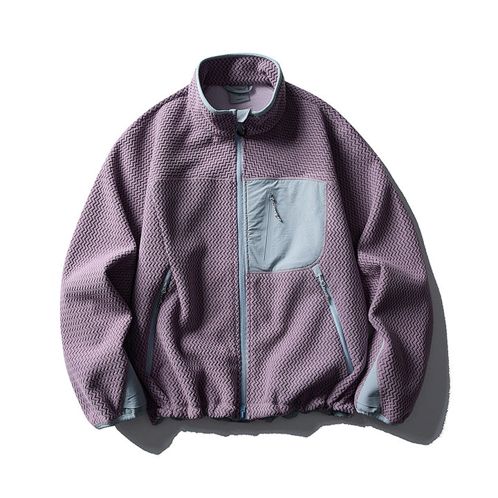 Unisex Textur-Fleecejacke mit Stehkragen und Brusttasche Drune