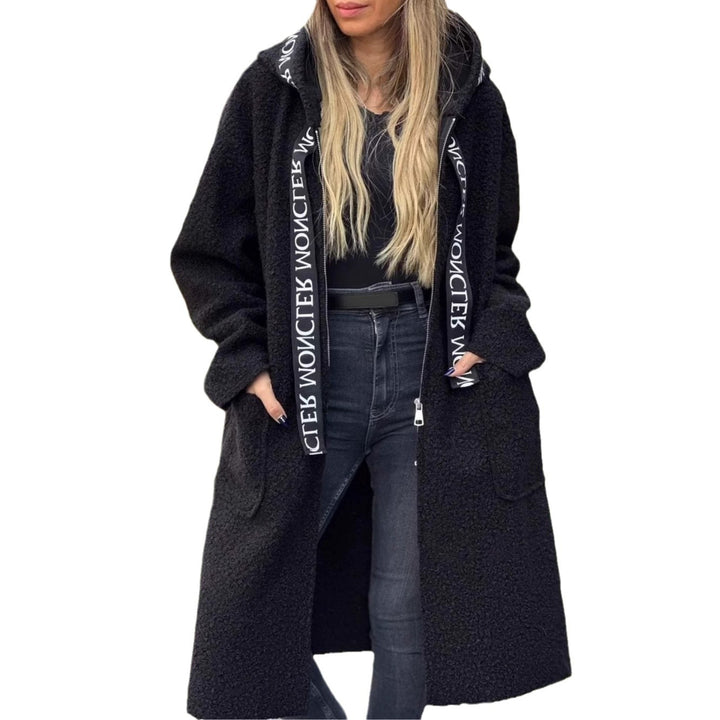 Damen Modischer Oversized-Fleece-Mantel mit praktischen Taschen und Kapuze Drune