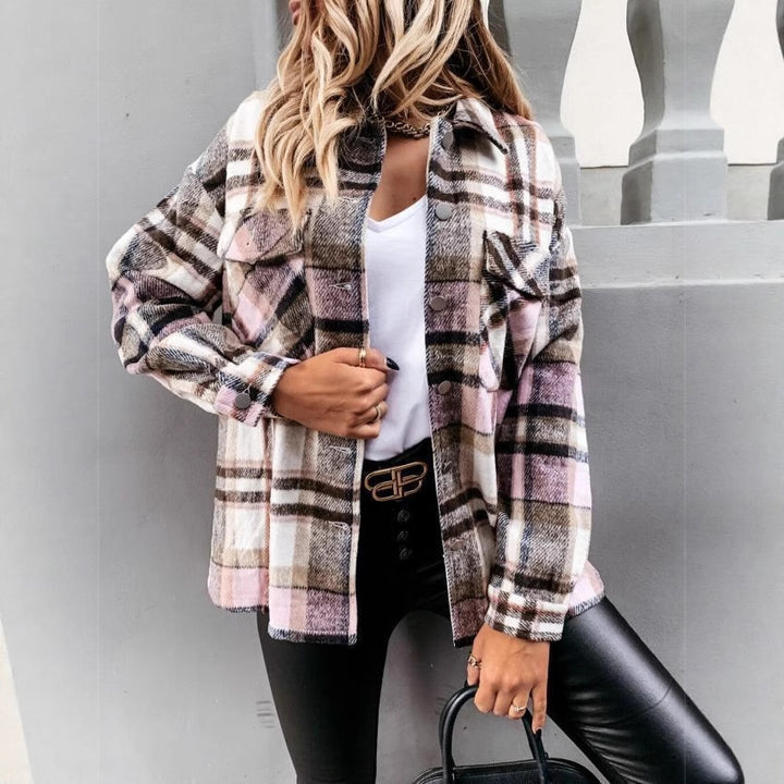 Damen Karierter Flanellhemdjacke mit übergroßem Schnitt Drune