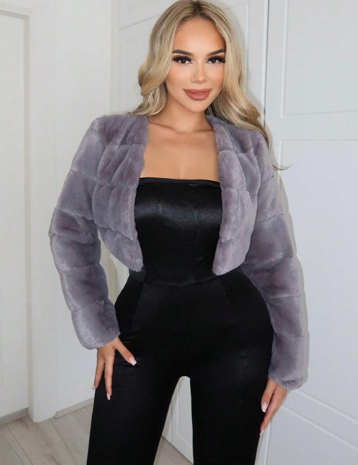 Damen Kurze Kunstpelzjacke mit breiten Ärmeln Drune