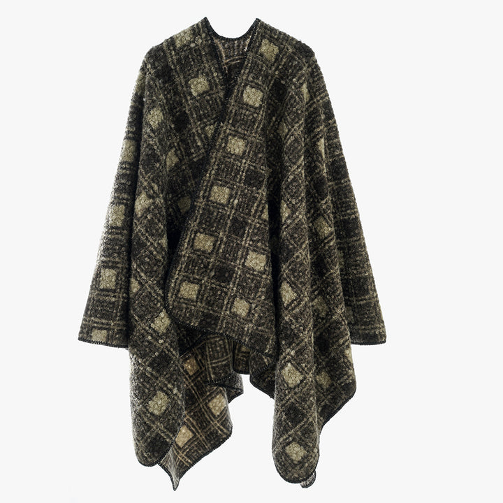 Damen Wollmix-Cape mit weichem Fall, Karomuster und asymmetrischem Zipfelsaum Drune