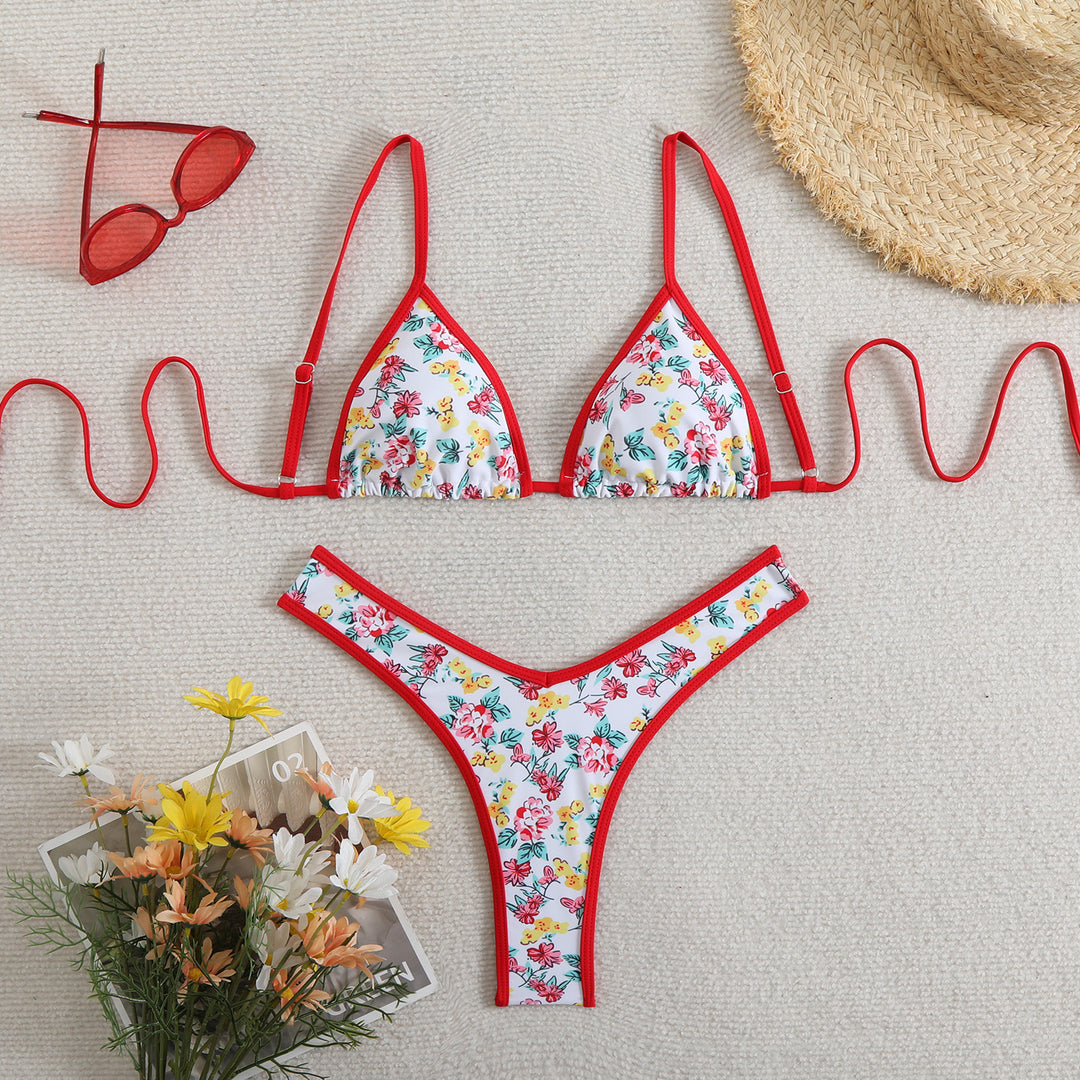 Damen Triangel-Bikini-Set mit floralem Muster und verstellbaren Trägern Drune