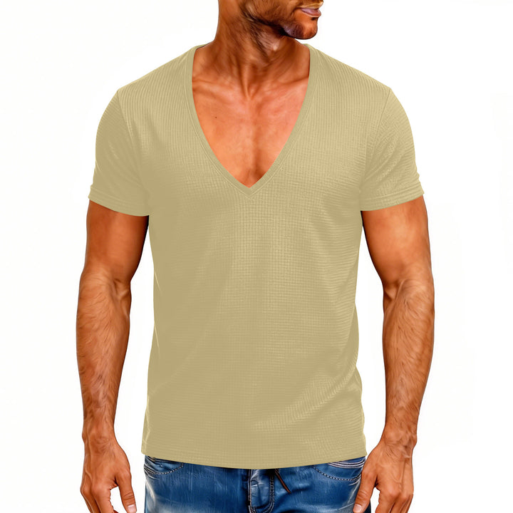 Herren V-Ausschnitt T-Shirt mit strukturierter Oberfläche Drune
