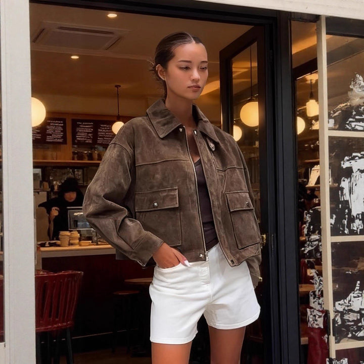 Damen kurz geschnittene Wildlederjacke Drune