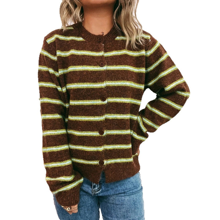 Damen Langärmliger Strickcardigan mit modischem Streifenmuster Drune